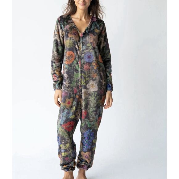 Natural Life Wildflower Sherpa Fleece One Piece Pajama Jumper Size Large Zip - Picture 1 of 11
